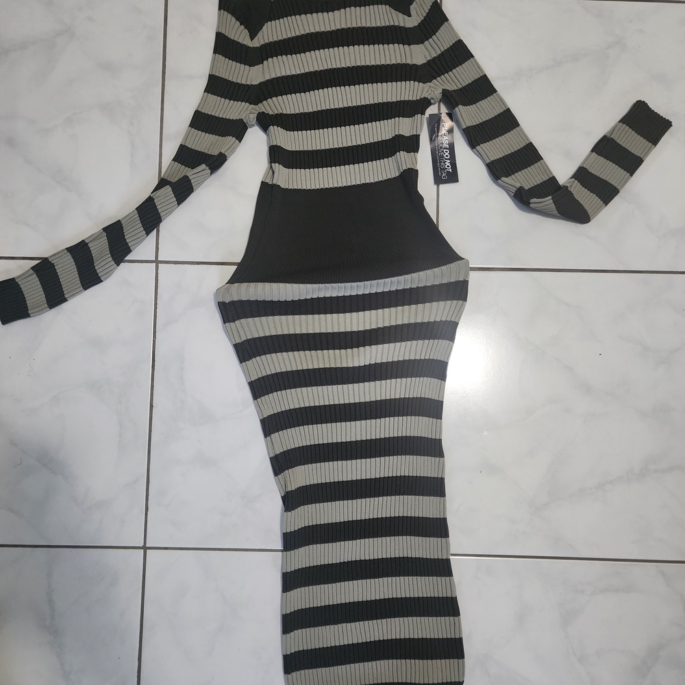 Striped Black and Gray Knit Dress